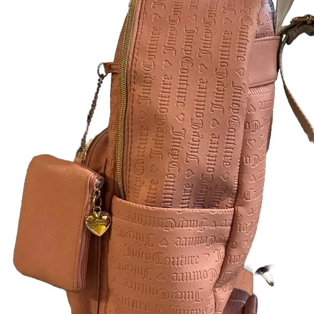 Juicy Couture Backpack w/ Mini Wallet Logo Light Jasmine Word Play Bag Pink EUC
